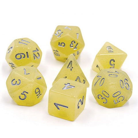 Glitter D20 RPG Dice Set - Yellow - Dracolich Gaming