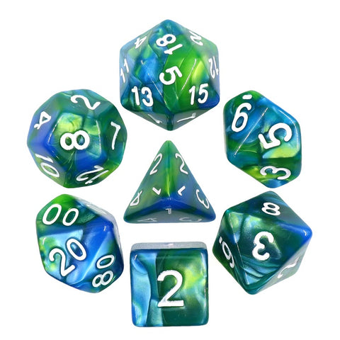 Elemental Bright Green and Blue RPG Dice Set