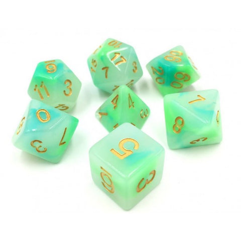 Green and Blue Opal Dice Set - Dracolich Gaming