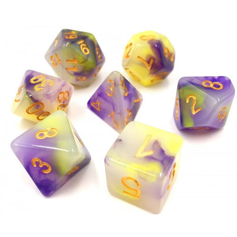 Opal Yellow and Purple RPG Dice Set - Dracolich Gaming