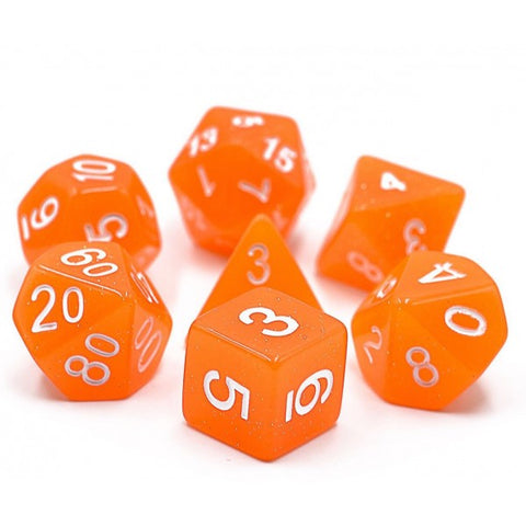 Glitter D20 RPG Dice Set - Orange - Dracolich Gaming