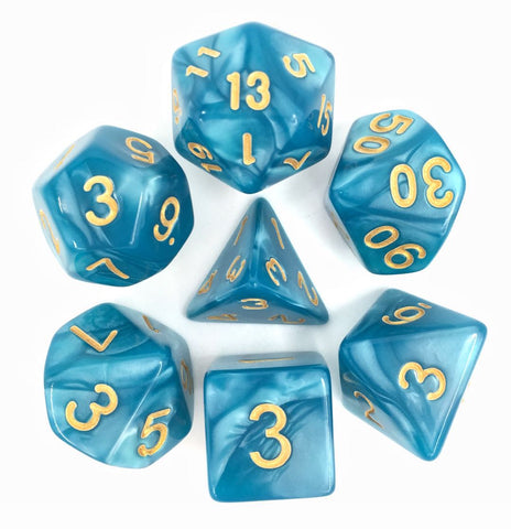 Lake Blue Pearl Dice Set - Dracolich Gaming
