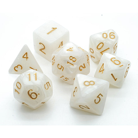Pearl White and Gold RPG Dice Set - Dracolich Gaming